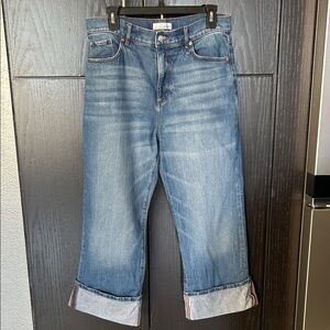 LOFT High Rise Wide Leg Crop Blue Jeans with Cuff- Size 10
